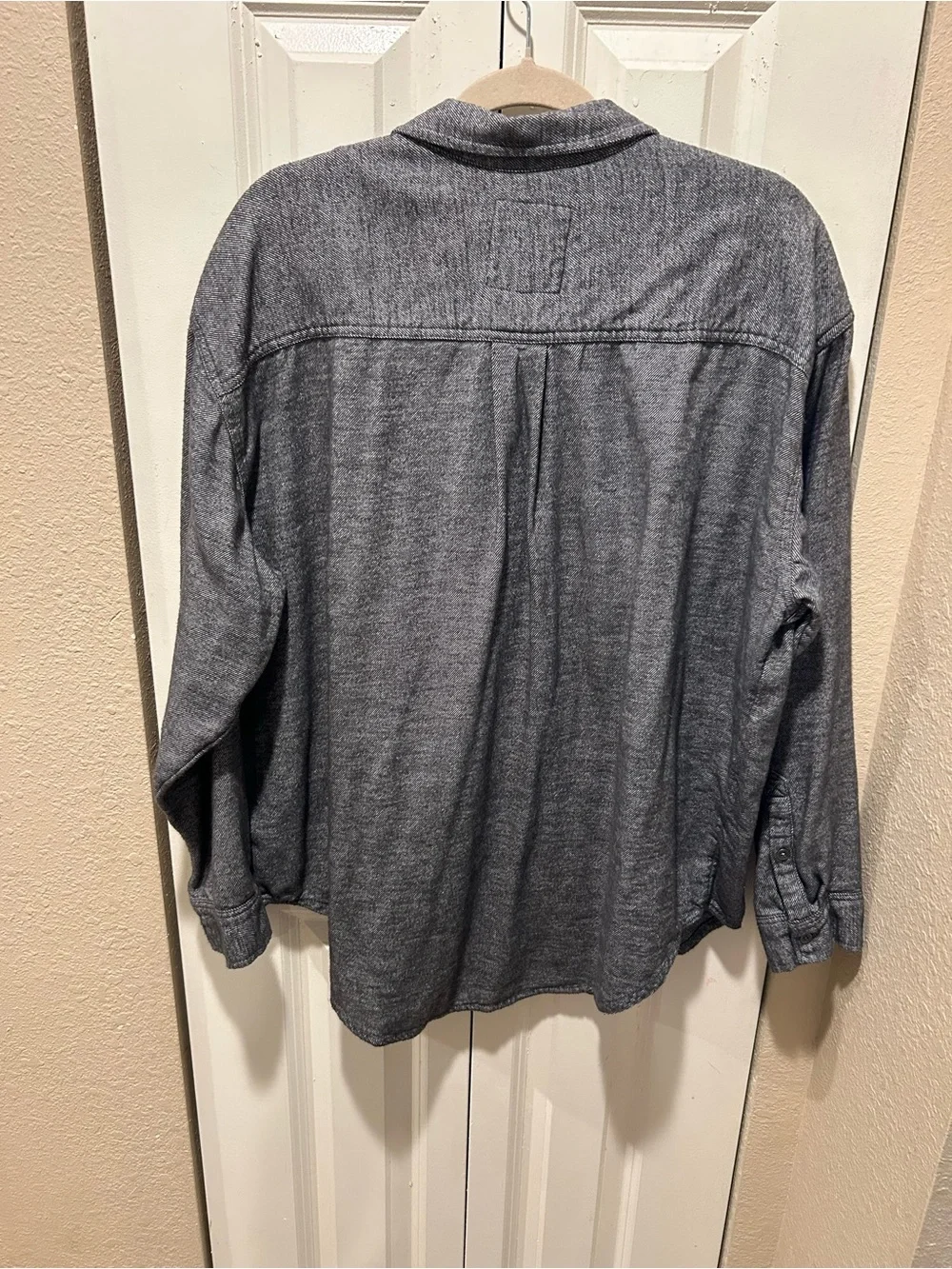 Aerie Anytime Fave Twill Cotton Shirt Smocked Gray , M